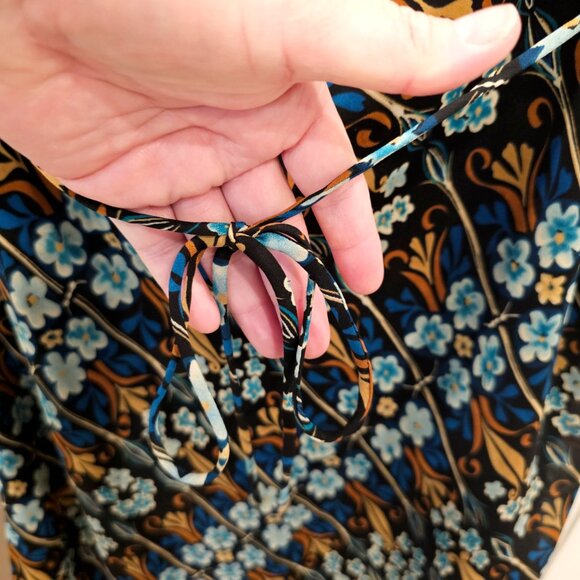 Vintage Style Worthington Dark Blue Floral Midi A-Line Skirt Black Orange Floral - Picture 4 of 6